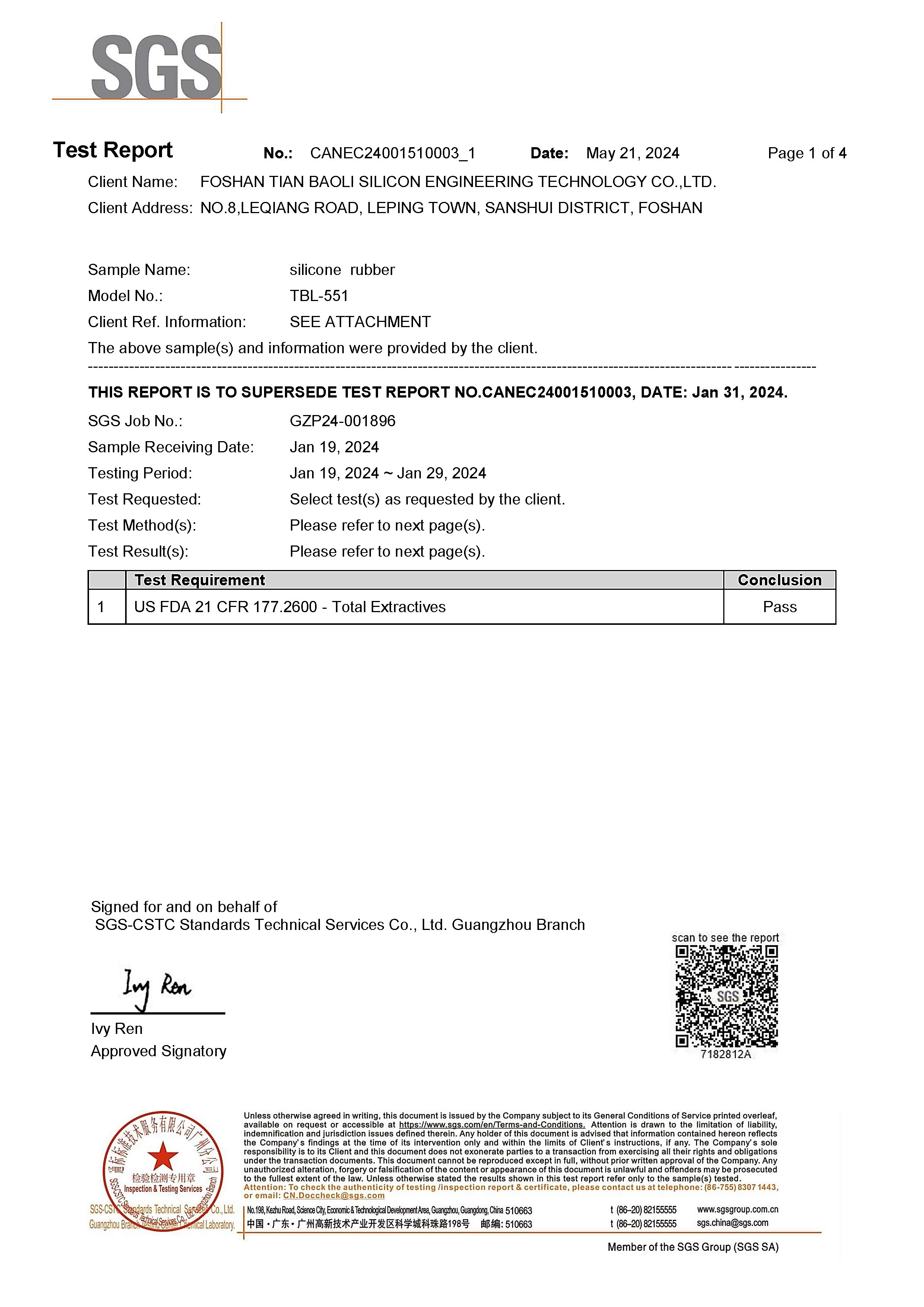 TBL 551 FDA sertifikası
